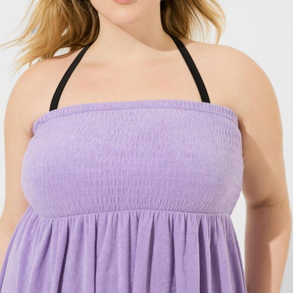 ❤️NWT VINTAGE TORRID SWIM COVER STRAPLESS TERRY BEACH DRESS COVER-UP LILAC PLUS - Picture 12 of 16